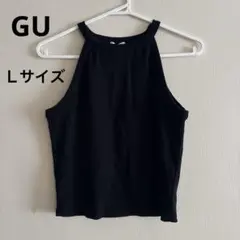 美品　GU アメリカンスリーブ　ホルターネック　リブ　キャミソール　Ｌ　黒のサムネイル