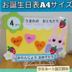 限られたスペースで掲示しやすいA4サイズ★お誕生日表　ラミネート加工済み