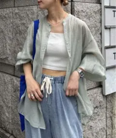 シアーバンドカラーシャツ 新品