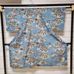 男性用長襦袢　新品未使用　風景柄 青色