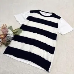 【ザショップティーケー】ケーブルニット切替ボーダーTシャツ 大きいサイズ XLのサムネイル