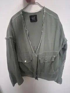 ZARA オリーブグリーン ミリタリージャケット フリンジ加工