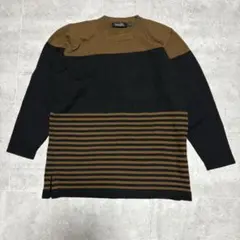 毛100% 切り替えボーダーニット バイカラー ウールセーターのサムネイル