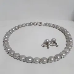 新品未使用☆グレー石付きオーストラリアンパールネックレス45cm8mm 