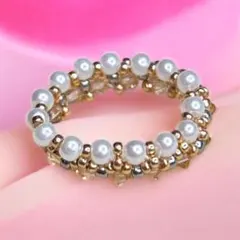 パールとスワロフスキーのビーズリング