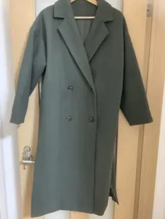 ダブルブレスト チェスターコート　オリーブ色カーキ色フリーサイズ