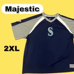Majestic製 マリナーズ刺繍ジャージ 美品 2XL ネイビー×グレー 希少