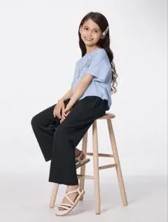 GU GIRLSリブプルオンワイドパンツ 黒　130