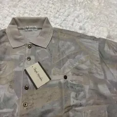 タグ付き未使用 90s 総柄リブポロシャツ L ジャガード 裾リブ レトロ古着のサムネイル