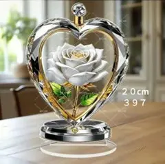 ３９７　ハートホワイトローズ　２０cmアクリルスタンド　サンキャッチャー