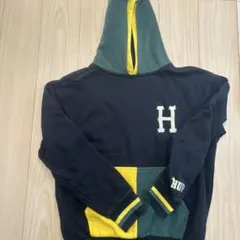 HUF フード付きパーカー S 黒/緑/黄