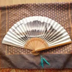 山の風景画 扇子 竹製
