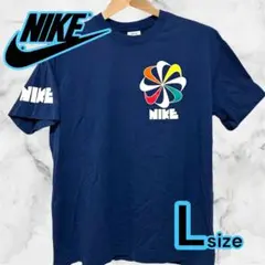 極美品 希少 NIKE ナイキ 復刻 風車ロゴ Tシャツ L ネイビー コットン