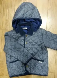 ミキハウス　ホットビスケッツ フード付きキルティングジャケット グレー