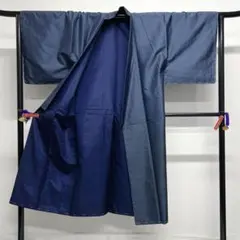 未着用　メンズ着物　大島紬　アンサンブル　亀甲　ネイビー　着物　014k