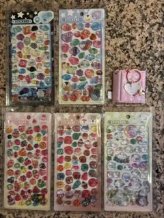 レインボードロップステッカー5パック&ミニシール帳キーホルダー　セット