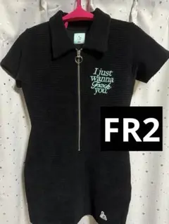 FR2 梅 ハーフジップ パイル地ミニワンピース FR2梅】ハーフジップ パイル地 半袖 ミニワンピース 黒 エフアールツー
