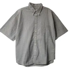 90s Eddie Bauer　シアサッカー　チェック 半袖シャツ　グレー　XL