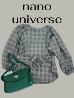 nano universe グレーチェックシャツ　リボンブラウス