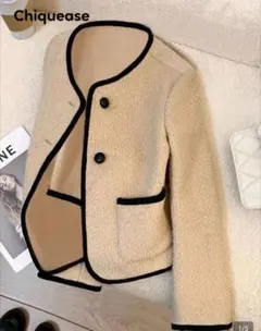 SHEIN　Chiquease ブークレー羽織ジャケット　キャメル黒Sのサムネイル
