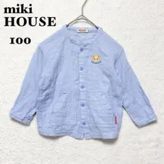 ミキハウス 長袖 シャツ 100 ワッペン ロゴ刺繍 羽織り ブルー チェック柄