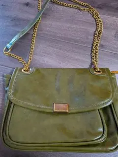 オリーブグリーン レザー ショルダーバッグ