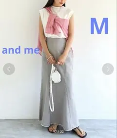 and me デニムツイルマチ入り切替マーメイドスカート　グレー　M