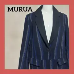 MURUA ストライプ ウールチェスターコート ネイビー Sサイズ 秋冬