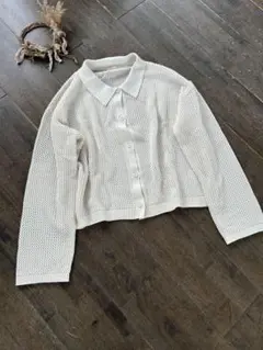 GU ホワイト メッシュカーディガン Mサイズ