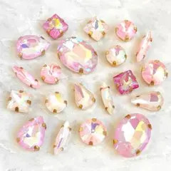 1037【計18個】訳ありB品｜ガラス製ビジューストーン｜ピンク系MIX・D
