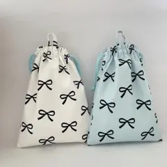 ハンドメイド巾着袋フック付き25×20 給食袋　コップ袋　入園入学　リボン