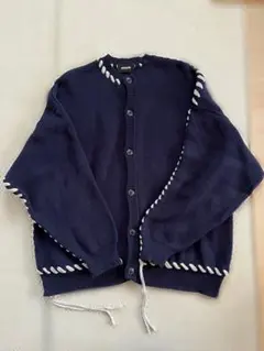 OPNING ACT レースアップコットンニットクルーカーディガン