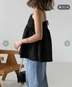 未使用 ボンジュールサガン ジャガード キャミブラウス 黒 フリーサイズ