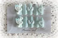 #59 ウィッシュコア 平成 ネイルチップ 水色 ドット 音符 羽 ハート