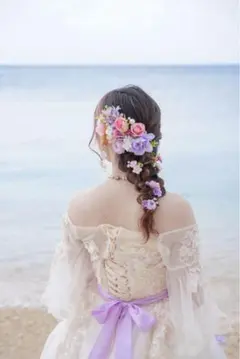 ウェディング ヘッドドレス ハンドメイド ラプンツェルヘア 花飾り ヘアピン