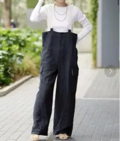 イエナラブークル リネンコットンヘリンボンサスペンダーパンツ ネイビー 限定 麻のサムネイル