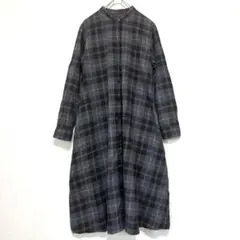 UNIQLO フランネルAラインワンピース（長袖） グレー M チェック