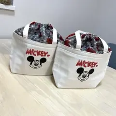 【2個セット】ミッキーマウス 保冷ランチバッグ 巾着付き キャンバス トート