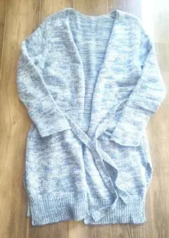 レリアン　長袖セミロングカーディガン　手編み風　綺麗なブルー系