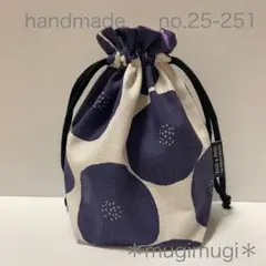 no.25-251 handmade フリル付きマチ大きめ巾着