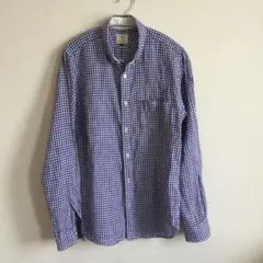 ビューティー&ユース ギンガムチェックシャツ 長袖 リネン 麻100% L