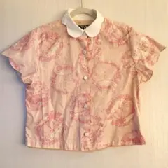 AD2016 17SS 刺繍シャーリング丸襟半袖ブラウス 白 ピンク - メルカリ