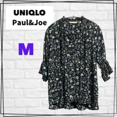 【美品】UNIQLO PAUL&JOE 花柄フリルブラウス M 黒 五分袖 春秋