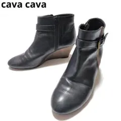 cava cava　レザー　ショートブーツ サイドジップ ブラック×ブラウンのサムネイル