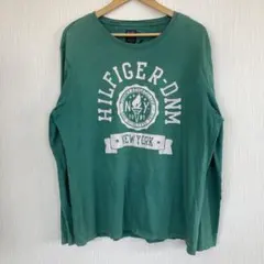 C117 アメカジ ヒルフィガーデニム メンズロングTシャツ 緑系 2L