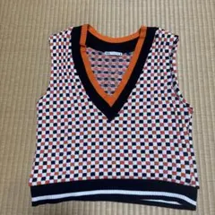 ZARA チェック柄 Vネック ニットベスト