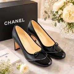 ★美品✨CHANEL ✨シャネル ✨リボン パンプス エナメル ✨黒 22.5のサムネイル