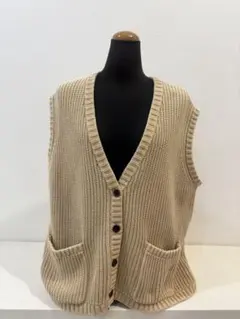 美品デミリーニューヨークDEMYLEEコットンベストベージュニットロンハーマン