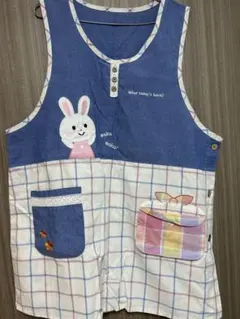 うさぎ刺繍 ストライプ柄 エプロン 3L-4Lサイズ 薄手 新品未使用品