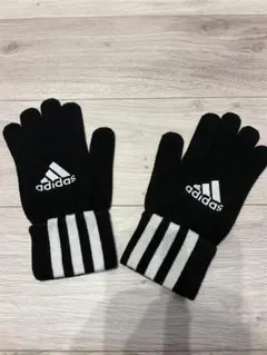 adidas ストライプニット手袋 黒/白